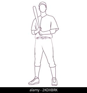 joueur de baseball debout tout en tenant la batte. illustration vectorielle de style dessiné à la main Illustration de Vecteur