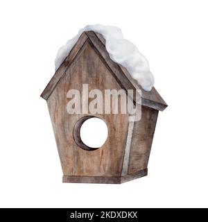 Birdhouse. Aquarelle. Isoler. Pour les tirages, l'impression, les autocollants, les étiquettes, l'identité de l'entreprise, conception de site web. Attribut des vacances d'hiver. Banque D'Images