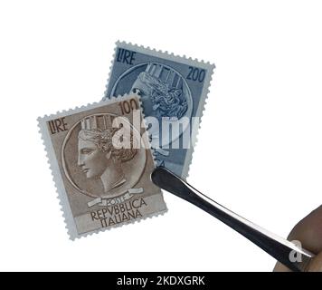 deux anciens timbres italiens sur fond transparent Banque D'Images