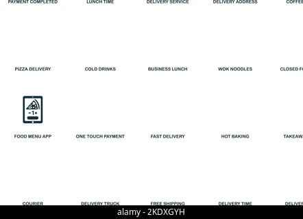 Icône de l'application Menu alimentaire. Icône de livraison de nourriture simple monochrome pour modèles, conception Web et infographies Illustration de Vecteur