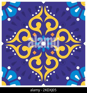 Style mexicain, motif fleuri et carreaux, fond vectoriel unique et sans couture avec fleurs et tourbillons inspirés de l'art populaire mexicain Illustration de Vecteur