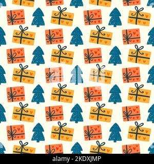 Boîte cadeau avec ruban de Noël sans coutures Illustration de Vecteur
