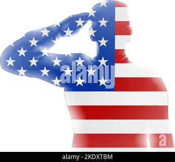 Drapeau Soldier Salute Veteran Day Silhouette Illustration de Vecteur