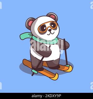 adorable panda ski hiver nouvel an noël personnage vectoriel Illustration de Vecteur