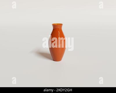 Rendu 3D - vase à fleur en céramique orange isolé sur fond blanc. Banque D'Images