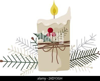 Bougies allumées. Jolie décoration intérieure en forme de hygge dessinée à la main ensemble d'illustrations vectorielles. Élément décoratif de Noël. Bougie style boho Chtistmas. Illustration de Vecteur