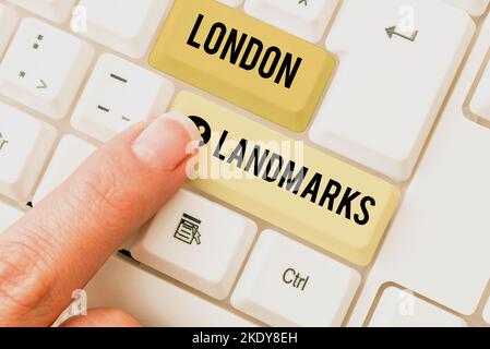 Panneau présentant les monuments de Londres, le concept d'affaires les plus emblématiques et les attractions de Londres Banque D'Images