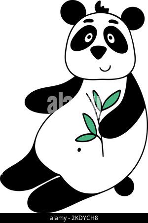 Panda assis avec un vecteur isolé de branche de bambou Illustration de Vecteur