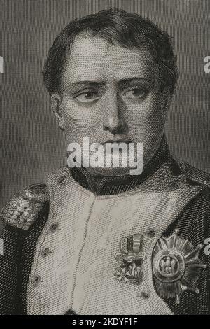 Napoléon Bonaparte (1769-1821). Chef militaire et politique français. Comme Napoléon Ier, il était empereur de France (1804-1815). Portrait. Gravure par Geoffroy. 'Historia Universal', par César Cantú. Volume VI 1857. Banque D'Images