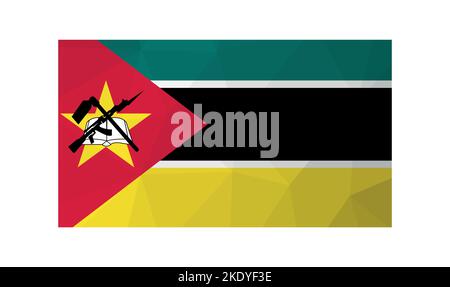 Illustration vectorielle. Symbole officiel du Mozambique. Drapeau national en vert, noir, jaune. Design créatif en polyéthylène bas avec feuilles triangulaires Illustration de Vecteur