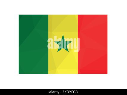 Illustration vectorielle. Symbole officiel du Sénégal. Drapeau national avec rayures vertes, jaunes, rouges et étoiles. Design créatif en polyester bas avec triang Illustration de Vecteur