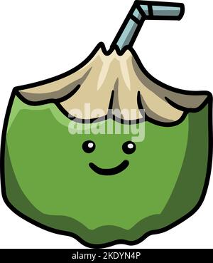Un cocktail de kawaii vert sur fond blanc Illustration de Vecteur