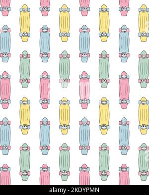 Motif vectoriel sans couture de différentes couleurs dessin à la main de la planche à roulettes de croiseur isolée sur fond blanc Illustration de Vecteur