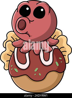 Un joli catopus takoyaki isolé sur fond blanc Illustration de Vecteur