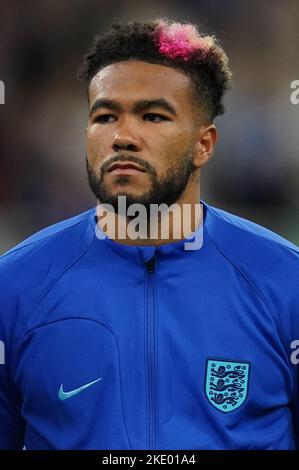 Photo du dossier datée du 23-09-2022 de la Reece James d'Angleterre. Reece James a confirmé qu’il ne se présentera pas à la coupe du monde, et l’Angleterre a tout de suite déclaré qu’il était « dévasté » d’avoir échoué dans sa tentative de surmonter les blessures. Cet homme de 22 ans a commencé les quatre derniers matches des trois Lions et a été un cordonnet pour le Qatar jusqu'à ce qu'il ait subi une blessure au genou lors du match de la Ligue des champions contre l'AC Milan sur 11 octobre.Date de publication : mercredi 9 novembre 2022. Banque D'Images