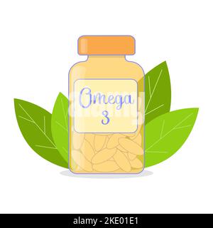 Flacon Omega 3 avec capsules. Illustration vectorielle Illustration de Vecteur