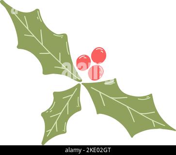 Icône Holly Berry dans un style de dessin animé plat. Illustration vectorielle dessinée à la main du symbole de Noël Illustration de Vecteur