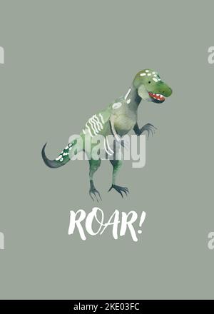 Un joli dinosaure t-rex représentant un dessin animé sur fond bleu marine Banque D'Images