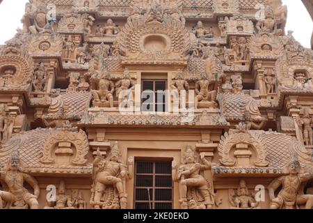 L'entrée du temple de Tanjore Brihatiyavarar, âgé de mille ans. Banque D'Images