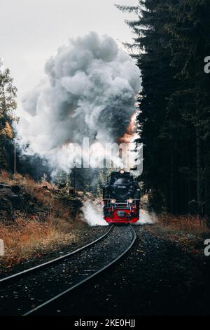 Un cliché vertical de la locomotive de train. Harz Mountains, Schierke, Allemagne Banque D'Images
