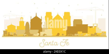 Santa Fe Nouveau-Mexique silhouette avec bâtiments d'or isolés sur blanc. Illustration vectorielle. Santa Fe USA Cityscape avec des sites touristiques. Illustration de Vecteur