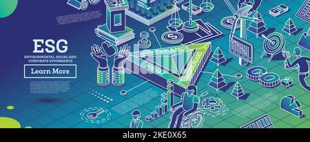 Concept ESG de l'environnement, de la société et de la gouvernance. CO2. Réduction des émissions de carbone. Illustration vectorielle. Développement durable. Illustration de Vecteur