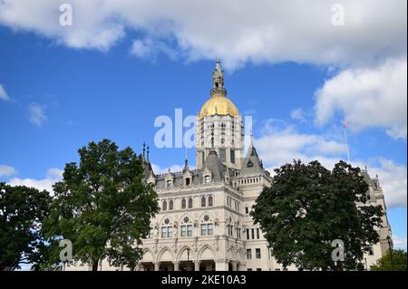 Hartford, Connecticut, États-Unis. Le bâtiment du Capitole de l'État du Connecticut, construit de 1872 à 1878, abrite le Sénat de l'État et la Chambre des représentants. Banque D'Images