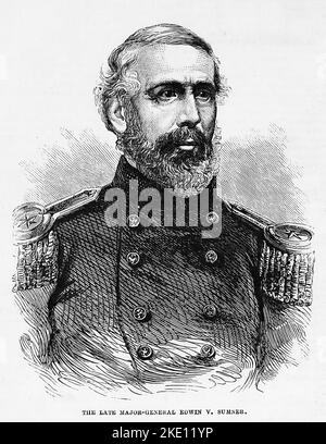 Le général de division Edwin Vose Sumner. 1863. Illustration de la guerre de Sécession de 19th siècle dans le journal illustré de Frank Leslie Banque D'Images