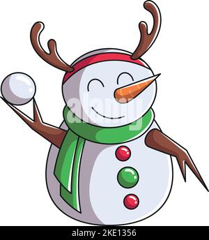 Un adorable bonhomme de neige de style dessin animé isolé sur un fond blanc vertical. Illustration de Vecteur