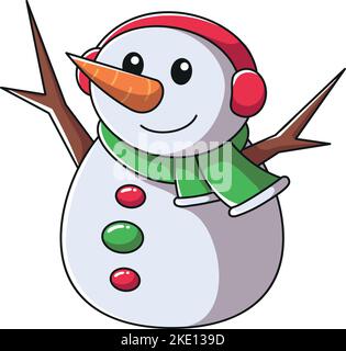 Un adorable bonhomme de neige de style dessin animé isolé sur un fond blanc vertical. Illustration de Vecteur