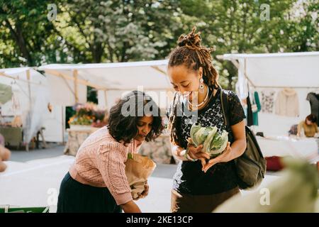 Les femmes achètent des légumes frais au marché aux puces Banque D'Images