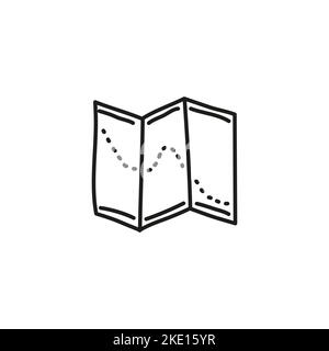Brochure de la carte Doodle Outline avec voyage isolé sur fond blanc. Illustration de Vecteur