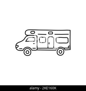 Doodle contour camp icône voiture isolée sur fond blanc. Illustration de Vecteur