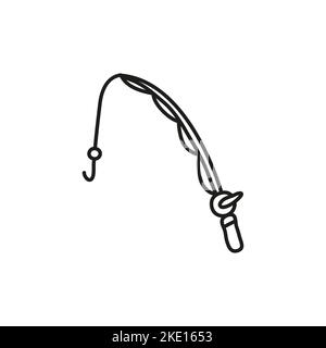 Doodle contour icône de la canne à pêche isolée sur fond blanc. Illustration de Vecteur