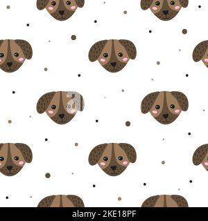 Joli motif sans coutures avec visages et pois pour chiots. Illustration de Vecteur