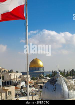 Dôme du Rocher à Jérusalem, Israël. Vue depuis le toit de l'Hospice autrichien. Banque D'Images