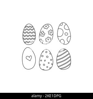 Groupe de contour Doodle oeufs de Pâques avec décor simple. Illustration de Vecteur
