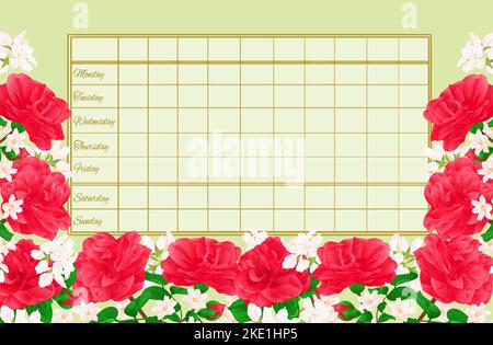 Calendrier horaire hebdomadaire avec Camellia Japonica vintage vecteur Illustration modifiable dessin à la main Illustration de Vecteur