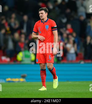 26 septembre 2022 - Angleterre / Allemagne - Ligue des Nations de l'UEFA - Ligue A - Groupe 3 - Stade Wembley Harry Maguire, de l'Angleterre, semble abattu après avoir concédé une peine lors du match de la Ligue des Nations de l'UEFA contre l'Allemagne. Image : Mark pain / Alamy Live News Banque D'Images