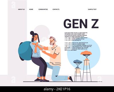 entraîneur de forme physique avec jeune femme faisant des squats avec le concept de vie de la génération z de balle de forme Illustration de Vecteur