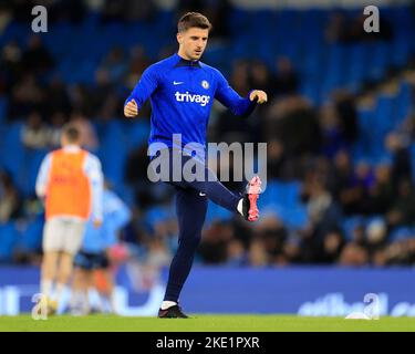 Mason Mount #19 de Chelsea avant le troisième match de la Carabao Cup Manchester City contre Chelsea au Etihad Stadium, Manchester, Royaume-Uni, 9th novembre 2022 (photo de Conor Molloy/News Images) Banque D'Images