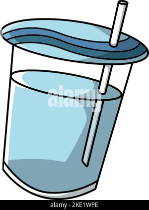 Une verticale de l'eau de kawaii mignonne dans un verre avec une falaise de paille Illustration de Vecteur