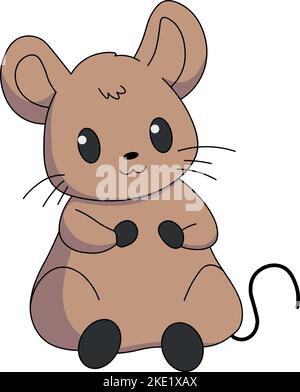 Un joli dessin animé kawaii représentant une souris souriante sur fond blanc Illustration de Vecteur