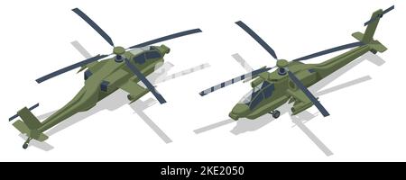 Isométrique AH-64 Apache , hélicoptère d'attaque américain. Aviation militaire Illustration de Vecteur