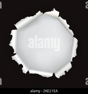Papier noir déchiré, trou rond, gabarit de bannière. Illustration de papier noir déchiré avec un endroit blanc pour votre image ou votre texte. Vecteur disponible. Illustration de Vecteur