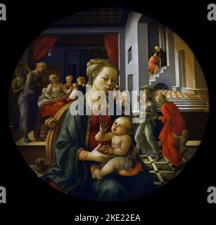 Vierge à l'enfant et scènes de la vie de Sainte Anne (Tondo Bartolini) 1452-1453 par Filippo Lippi 1406–1469 Piti place, Florence, Italie, Italien. Banque D'Images