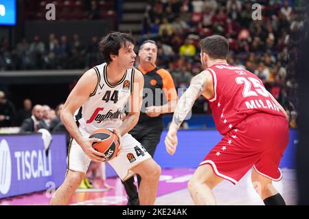 Italie. 09th novembre 2022. EA7 EMPORIO ARMANI MILAN vs. VIRTUS SEGAFREDO BOLOGNA, Turkish Airlines EuroLeague partie de saison régulière 7, 9 novembre 2022. Dans la photo Milos Teodosic (Virtus Segafredo Bologna) usage éditorial seulement crédit: Agence de photo indépendante/Alamy Live News Banque D'Images