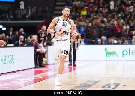 Italie. 09th novembre 2022. EA7 EMPORIO ARMANI MILAN vs. VIRTUS SEGAFREDO BOLOGNA, Turkish Airlines EuroLeague partie de saison régulière 7, 9 novembre 2022. Dans la photo Iffe Lundberg (Virtus Segafredo Bologna) usage éditorial seulement crédit: Agence de photo indépendante/Alamy Live News Banque D'Images