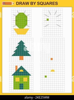 Dessinez par des carrés. Copiez la photo. Jeu pour enfants. Illustration de Vecteur
