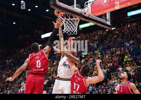 Italie. 09th novembre 2022. EA7 EMPORIO ARMANI MILAN vs. VIRTUS SEGAFREDO BOLOGNA, Turkish Airlines EuroLeague partie de saison régulière 7, 9 novembre 2022. Dans la photo Jordan Mickey (Virtus Segafredo Bologna) usage éditorial seulement crédit: Agence de photo indépendante/Alamy Live News Banque D'Images